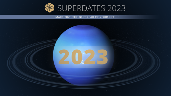 Superdates 2023 calendar showing important dates and numerological energies for business and personal life.