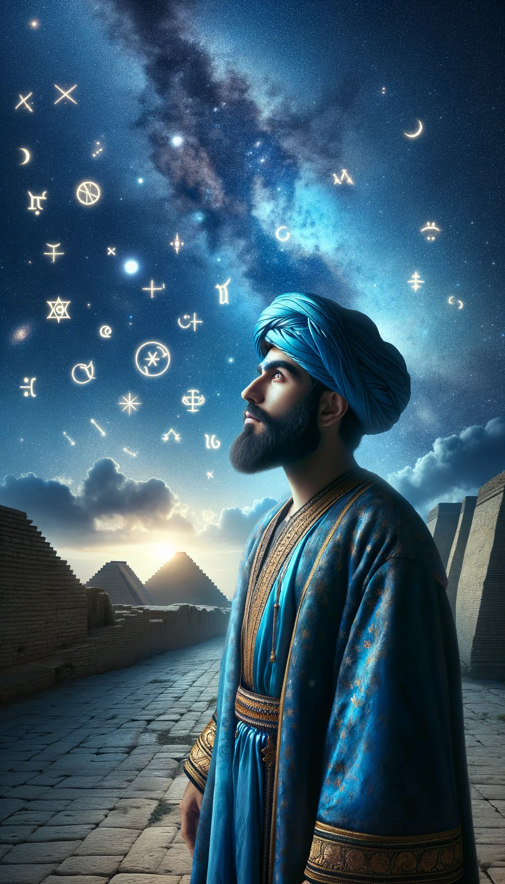 Chaldean astrologer looking at the stars
