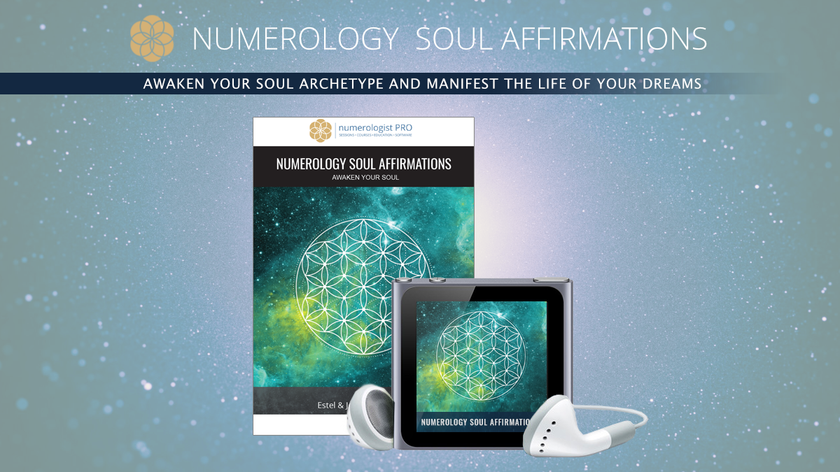 Product picture of Numerology Soul Affirmations book and accompanying numerology soul affirmations on iPod